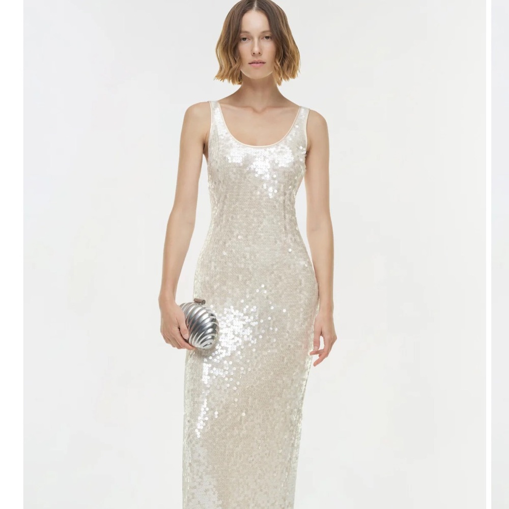 Elegant Silver Sequin Maxi Dress